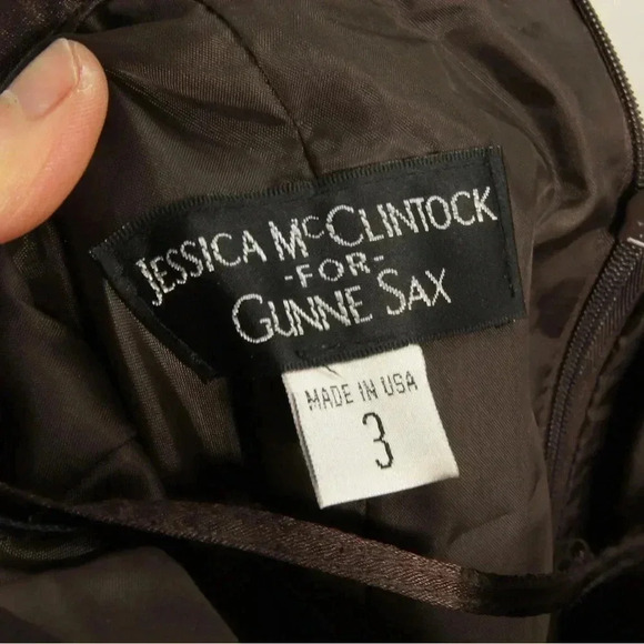 Vintage Jessica McClintock Gunne Sax Brown Tulle Purple Beaded Floral Dress - Picture 5 of 5